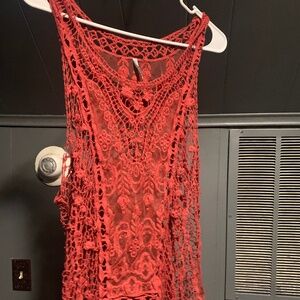 Burnt orange lace tank top